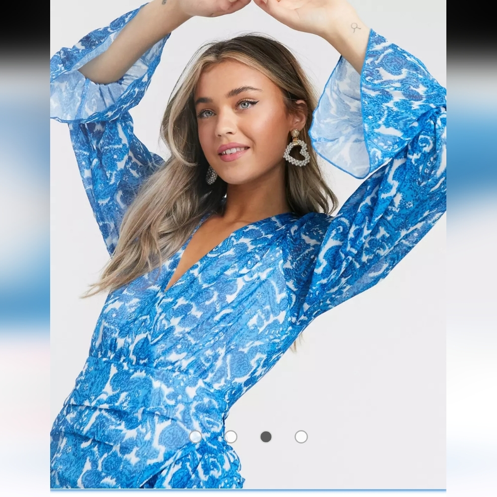 ASOS BLUE PAISLE PRINT DRESS - Picture 4 of 5